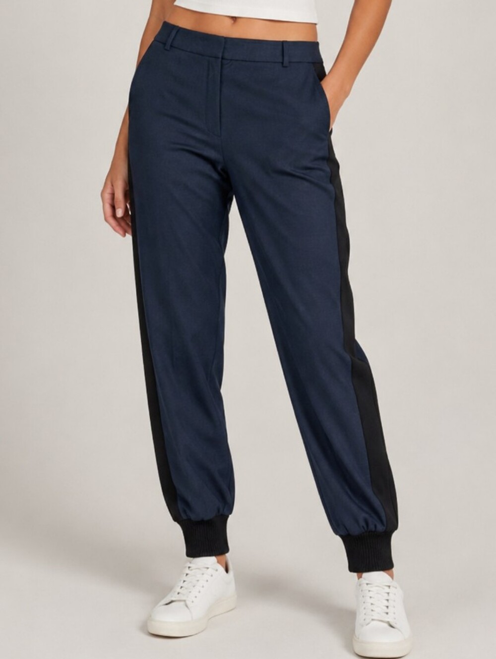 Kit and Ace Navy Blue with Black Stripe Wool Blend Joggers
